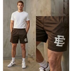 Eric Emanuel EE Basic Mesh Shorts Brown White Logo Mens Large Made in NY